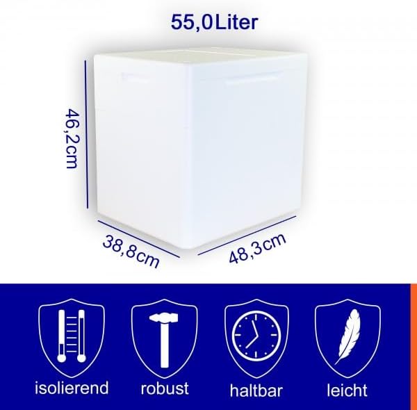 Styroporboxen 55 Liter mit Deckel | Thermobox Innenmass: 42 x 32,5 x 40 cm | Isolierbehälter in weis