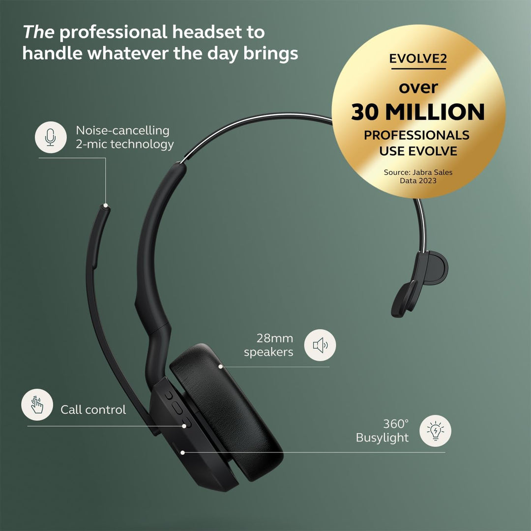 Jabra Evolve2 55 - schnurloses Mono-Headset mit Jabra Air Comfort - Mikrofone mit Geräuschunterdrück