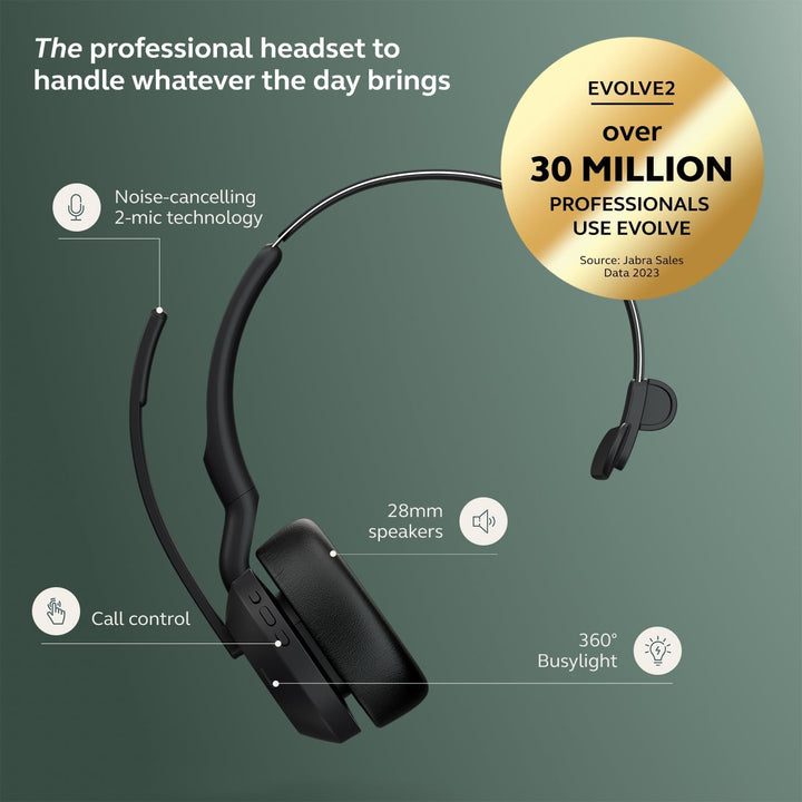 Jabra Evolve2 55 - schnurloses Mono-Headset mit Jabra Air Comfort - Mikrofone mit Geräuschunterdrück