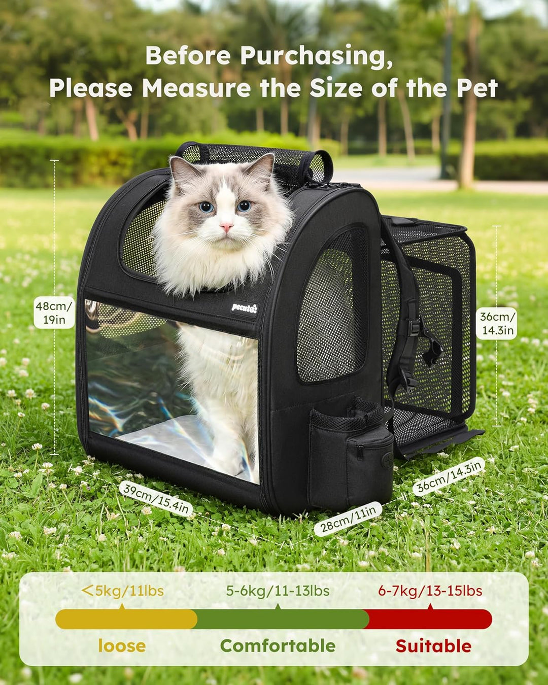 pecute Hunderucksack XL, Erweiterbar Faltbar, Katzenrucksack Grosse Katzen mit Anti-offener Reissver