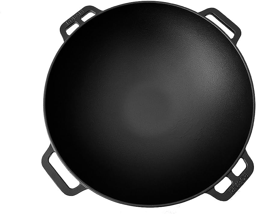 ROBARI Wok Kasan aus Gusseisen 12 L mit Grilldeckel Kazan