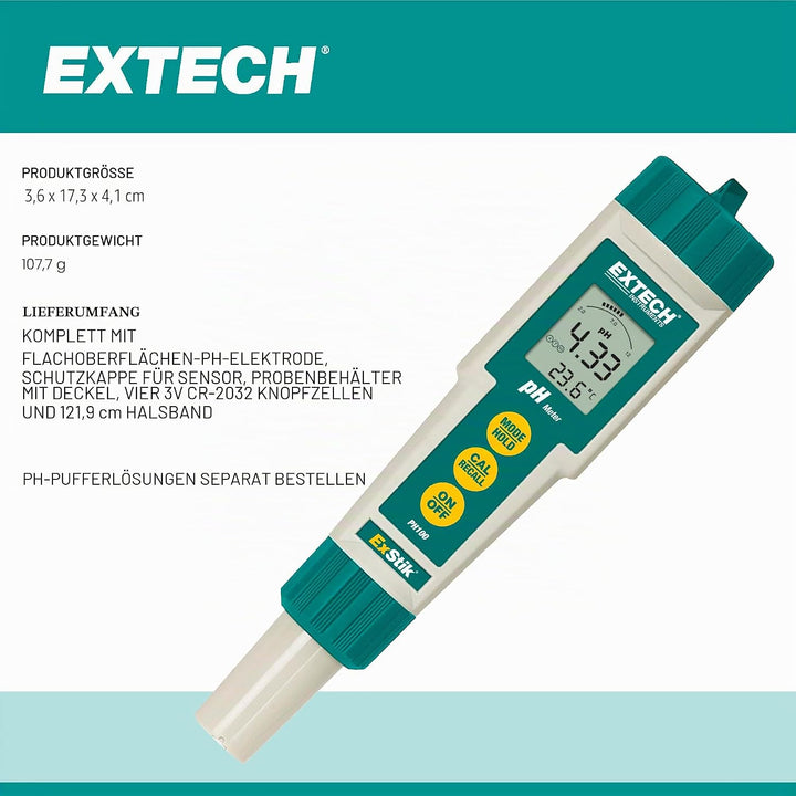 Extech Wasserdichtes pH-Messgerät, 1 Stück, PH100, PH