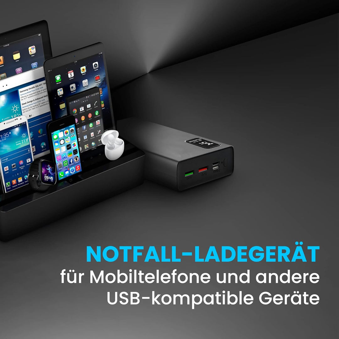 Powerbank 20000mAh Powerbank Schnellladefunktion bis zu 22,5W Power Bank USB C Micro-USB Robustes Ge