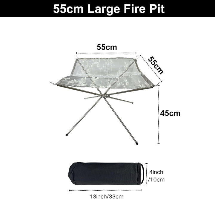 BeGrit Tragbare Feuerstelle 55cm Feuerschale Outdoor Feuerkorb Klappbar mit Holzrost Camping Edelsta