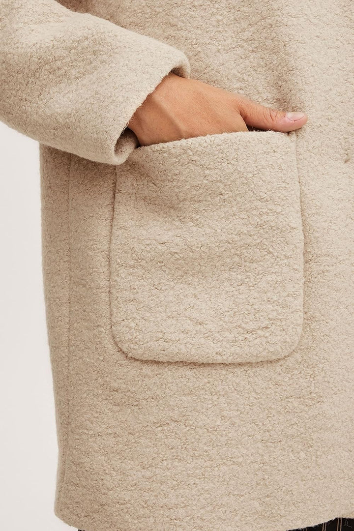 ICHI IHSTIPA JA Damen Wintermantel Wollmantel Winterjacke Kurzmantel mit Druckknöpfen und Reverskrag