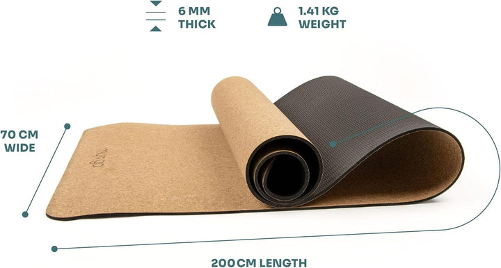 Myga XL Kork Yogamatte | 200 cm x 70 cm | Rutschfest, Wäremeregulierend &amp; Leicht zu Tragen – 6 mm Di
