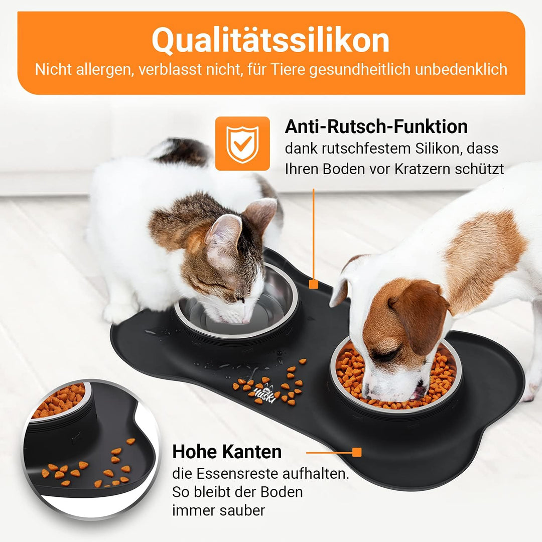 Huskl Katzenfressnapf Hundenapf Set mit Unterlage aus Silikon Katzennapf rutschfest für Hunde Katzen