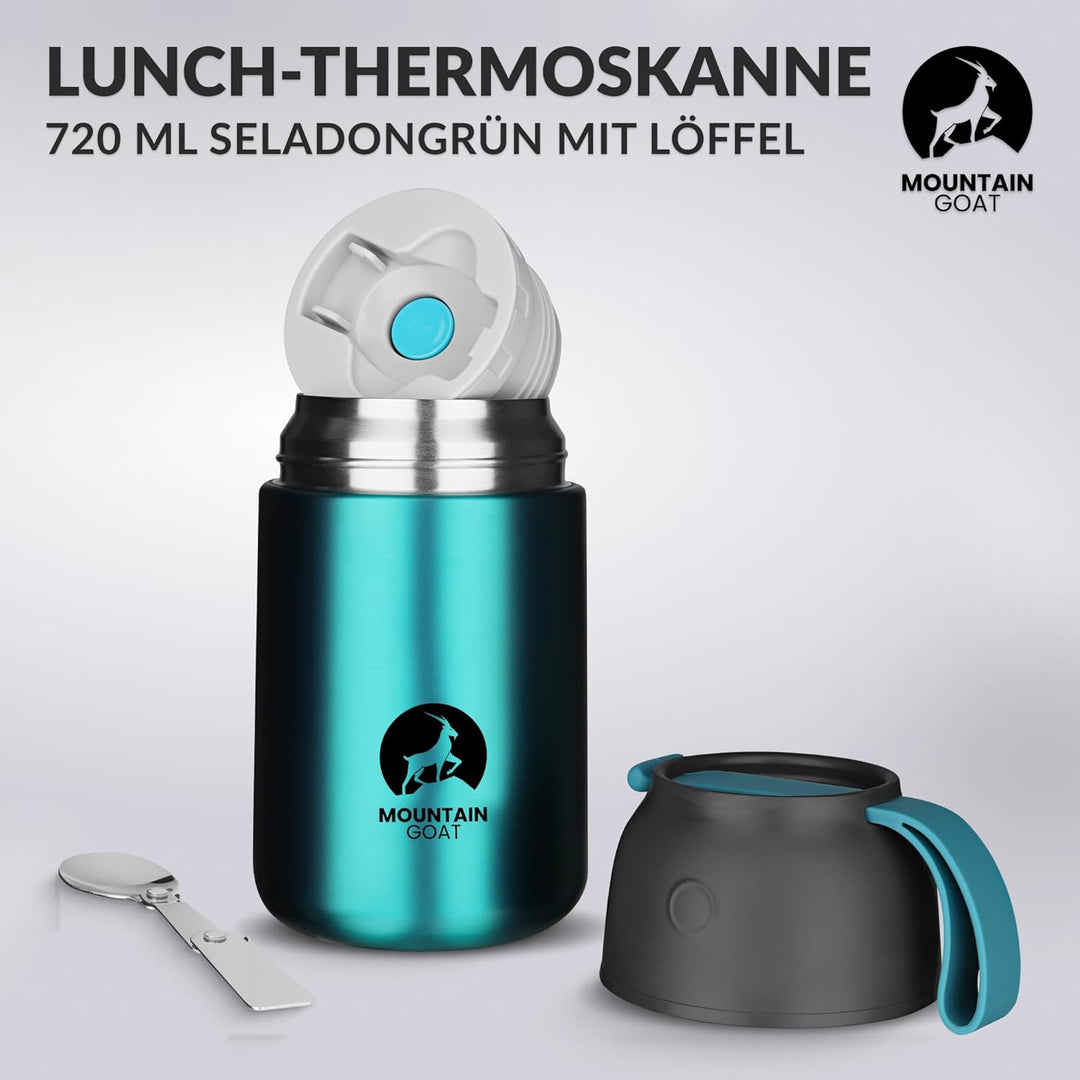 MOUNTAIN GOAT Thermobehälter für Essen 720ml, Speisegefäss mit Klapplöffel aus Edelstahl, Warmhalteb