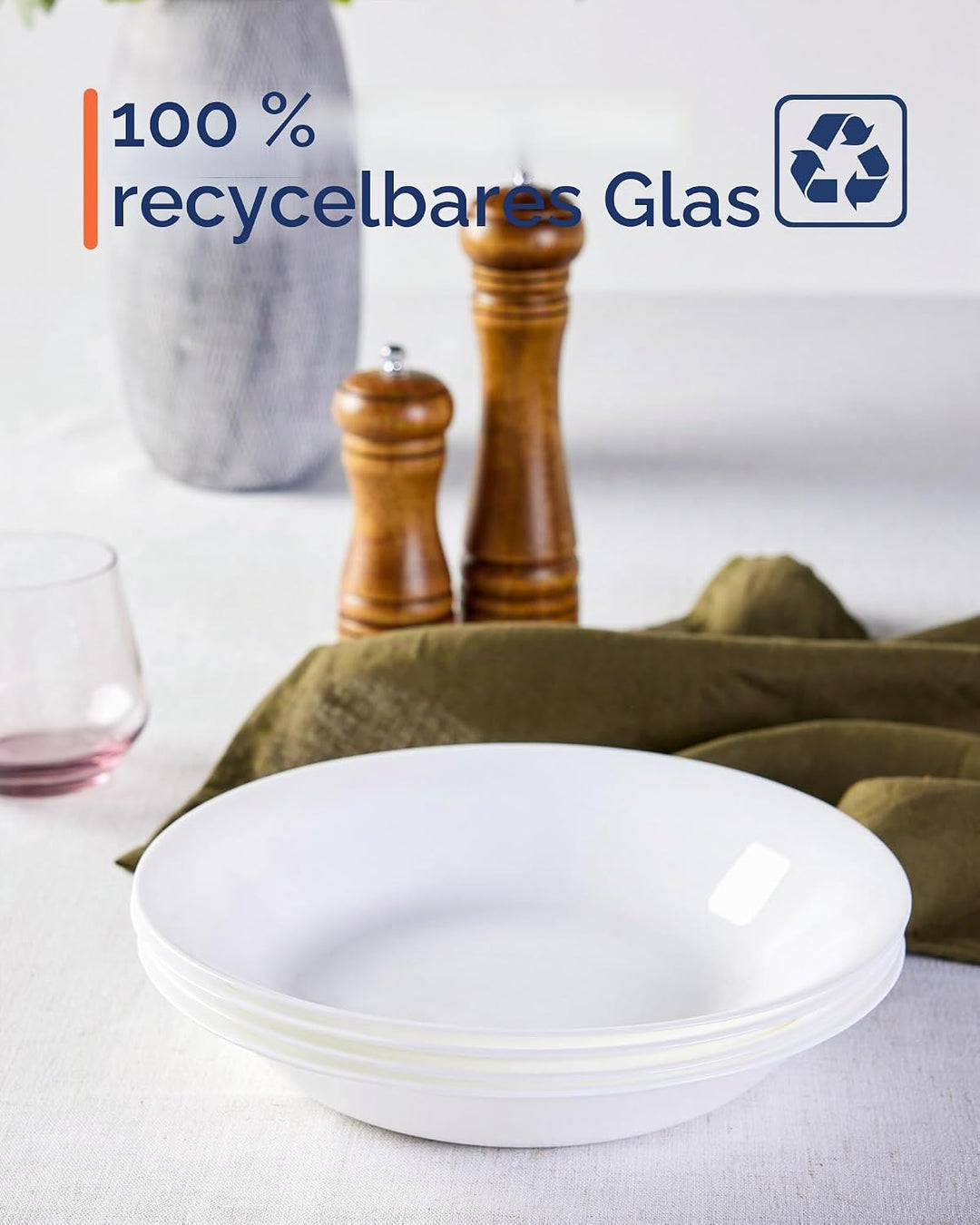 1 L Opalglas Nudelschalen-Set mit 6 Stück, Leichtgewichtige 24,13 cm Runde Grosse Flache Servierscha