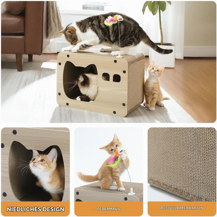 PETEPELA 2 Stücke Kratzbrett für Katzen,Kratzpad Lounge Kratzpappe Katzenhaus mit Höhle, Katzenspiel