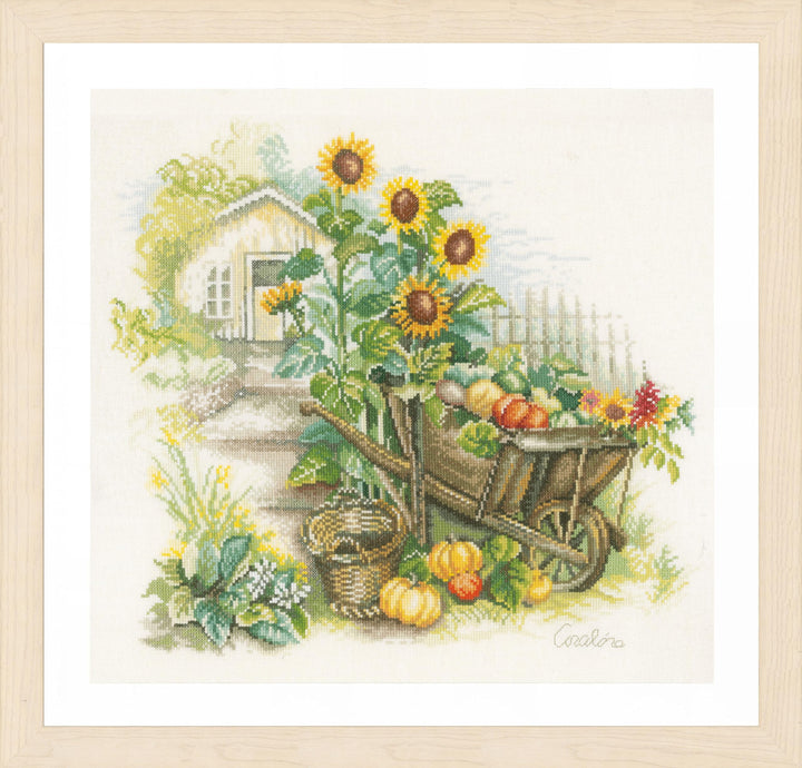 Lanarte PN-0007988 Schubkarre und Sonnenblumen Zählmuster Kreuzstichset, Baumwolle, mehrfarbig, ca.