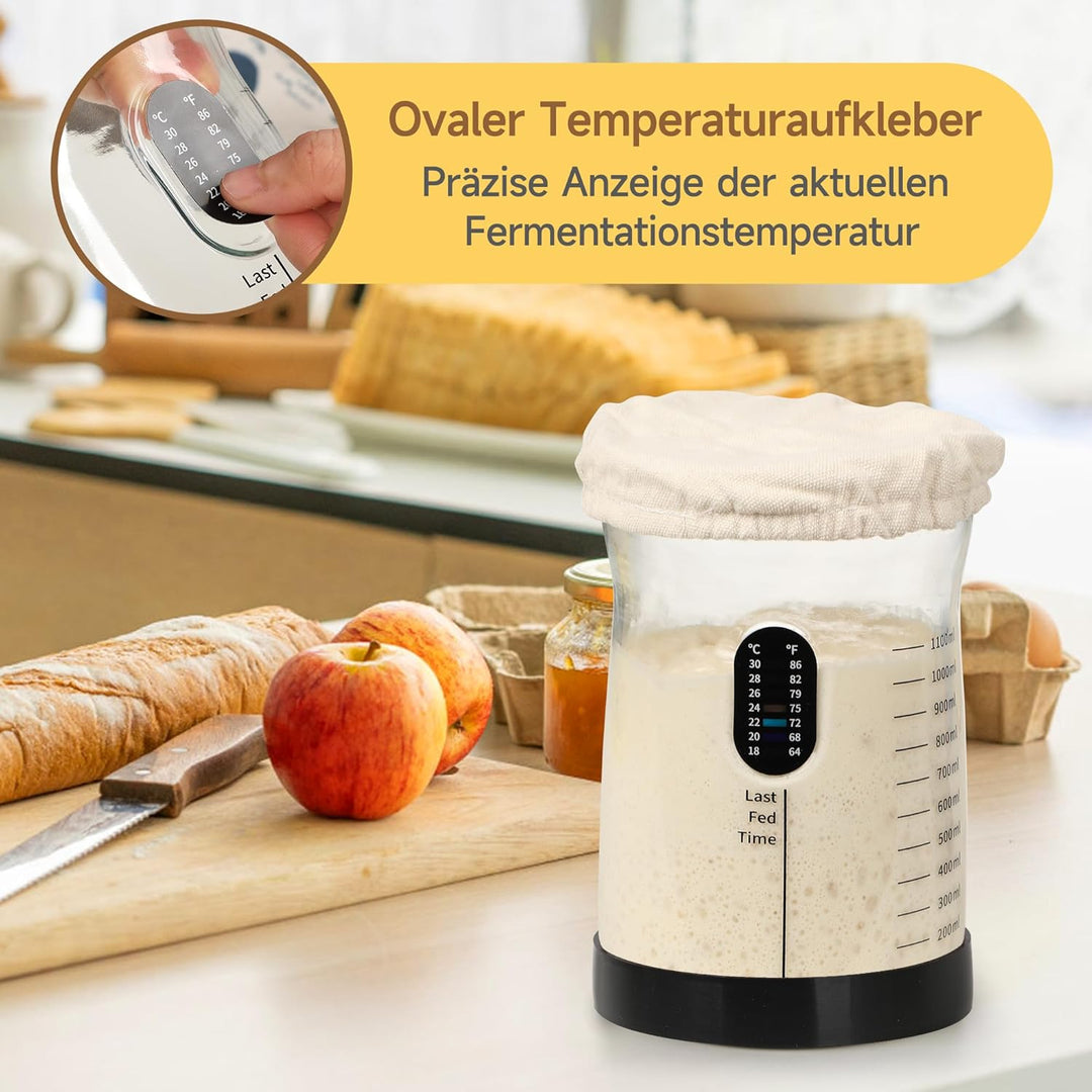 Pro Sauerteig Starter Set – 1,5L Grosses Sauerteig Glas mit 17 Rezepten – Sauerteigstarter Zubehör f