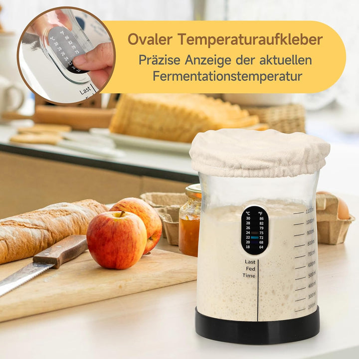 Pro Sauerteig Starter Set – 1,5L Grosses Sauerteig Glas mit 17 Rezepten – Sauerteigstarter Zubehör f