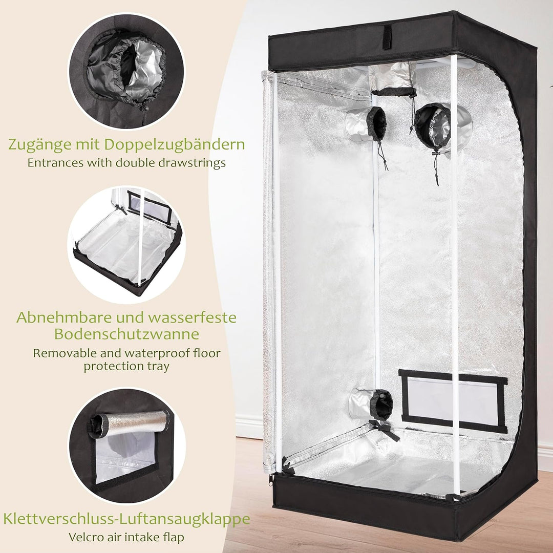 ONVAYA® Pflanzen-Zuchtzelt ǀ 60 x 60 x 140 cm ǀ lichtundurchlässig ǀ mit 5 Zugängen ǀ inkl. wasserfe