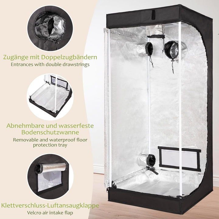 ONVAYA® Pflanzen-Zuchtzelt ǀ 60 x 60 x 140 cm ǀ lichtundurchlässig ǀ mit 5 Zugängen ǀ inkl. wasserfe