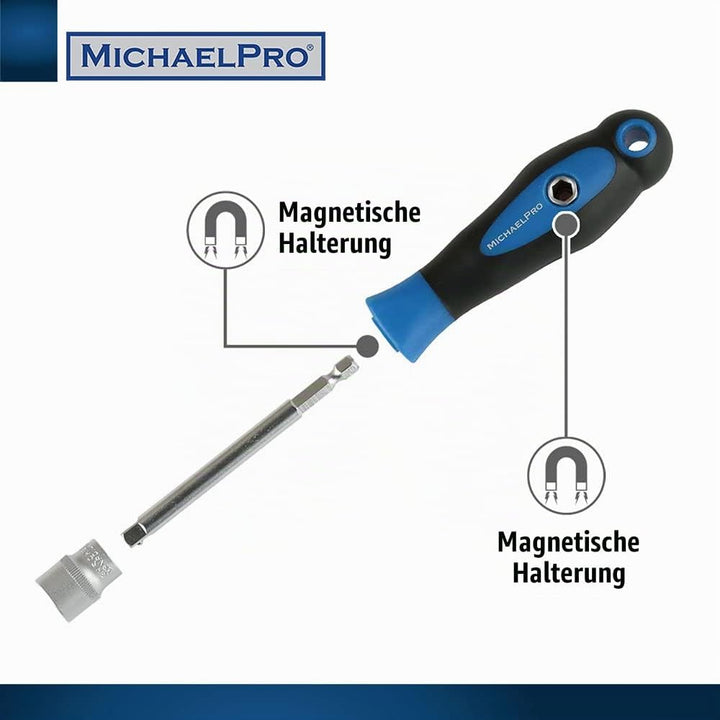 MichaelPro MP012004BL 52 Piece Replaceable Screwdriver Bit and Socket Set with Handle, S2 Steel Bits