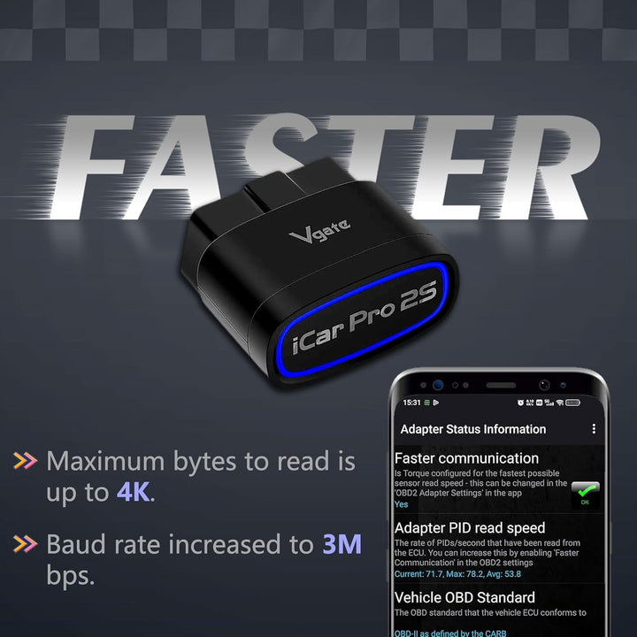 Vgate iCar Pro 2S OBD2 Diagnosegerät, Bluetooth 5.2 OBDII Diagnosewerkzeug für iOS, iPhone, Android