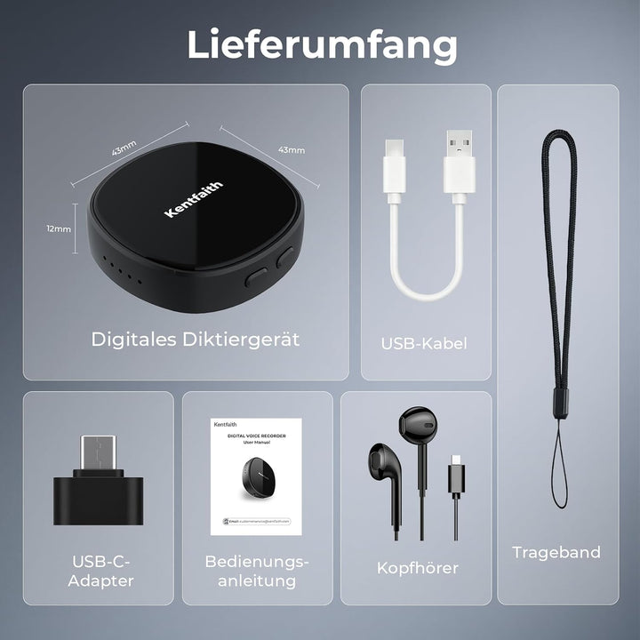Kentfaith 128GB Magnetischer Diktiergerät, Diktiergerät Mini mit DSP-Rauschunterdrückung, 25 Stunden