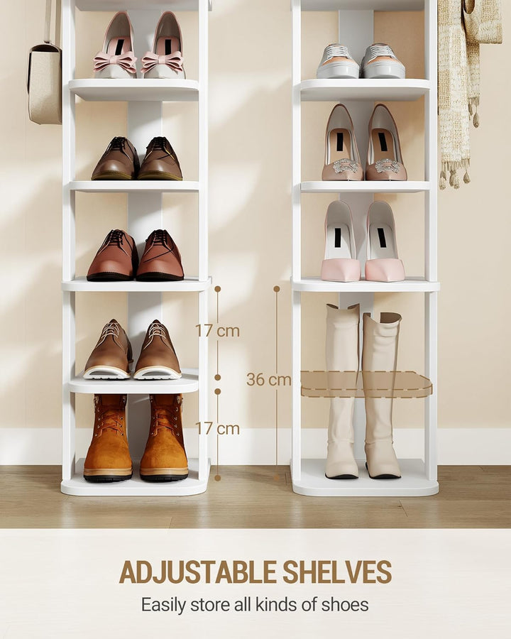Hzuaneri Schuhregal, Schmales Schuhablage mit 8 Ebenen, Holz-Schuh-Organizer mit Haken, Verstellbar,