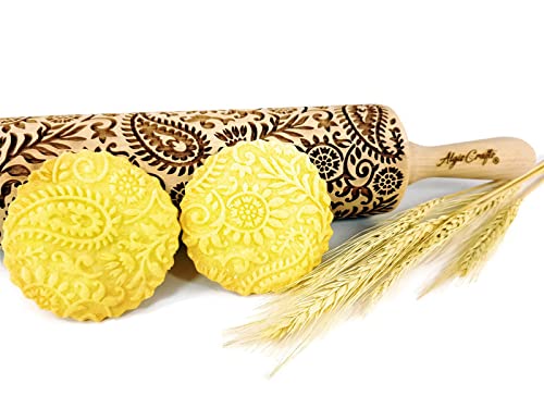 INDIEN Teigroller. Nudelholz mit Muster für hausgemachtes Gebäck und Keramik. Teigrolle mit Indisch