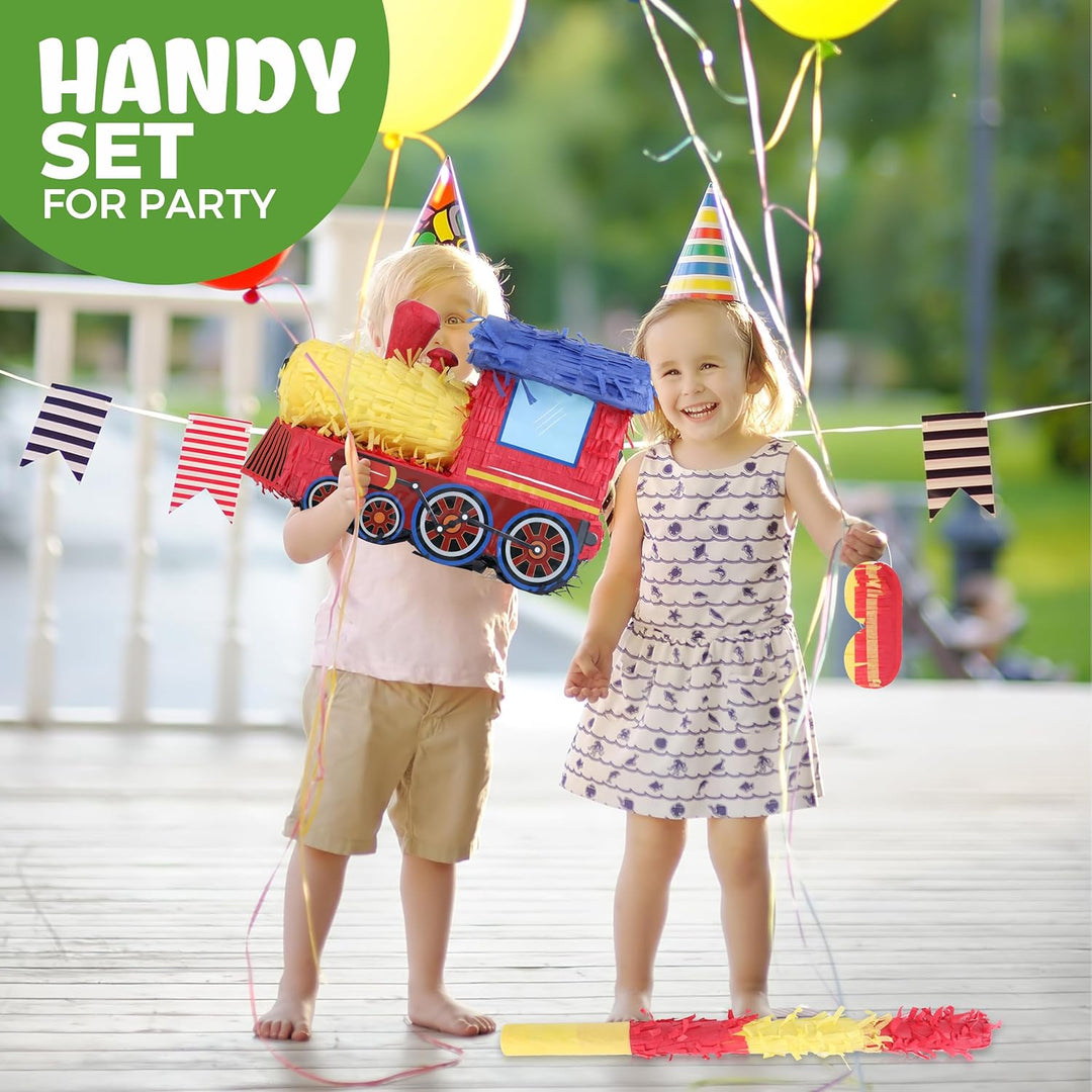 3D Zug Pinata Bundle mit einer Augenbinde und Fledermaus (42 x28 x17 cm), Pinata für Jungen Geburtst