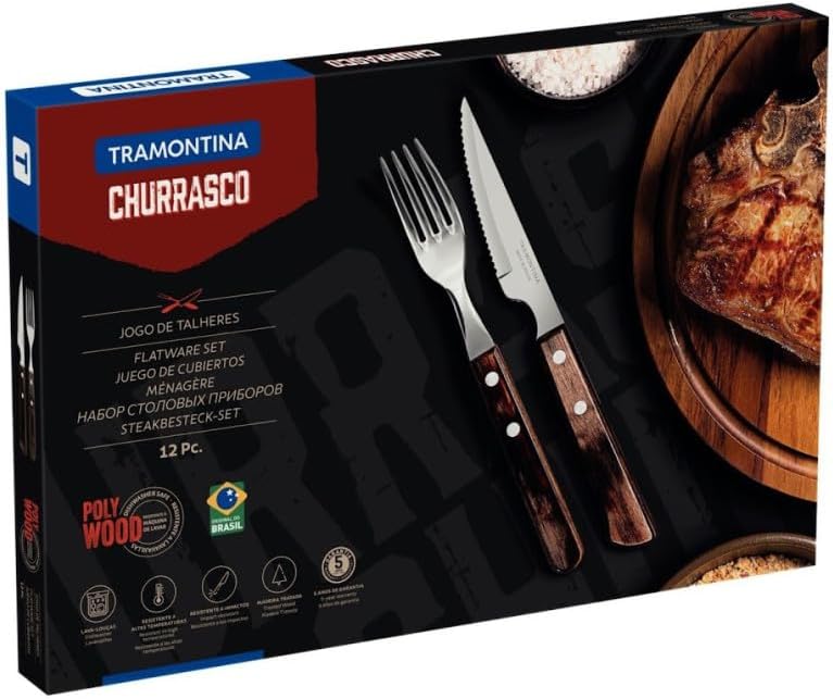 Tramontina 29899-222 Steakbesteck Spanish Style, Set 12-teilig, mit 6 Steakmessern und 6 Steakgabeln