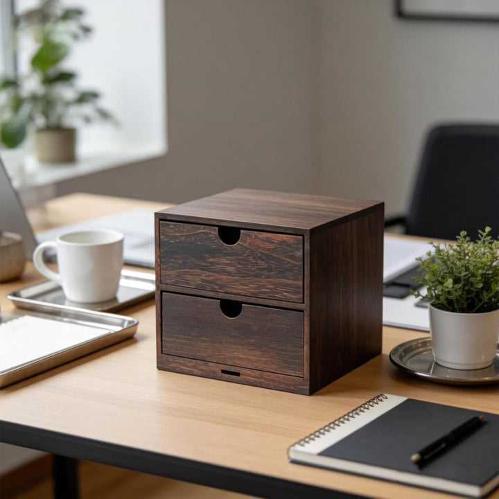 2-Fach Holz Schubladen Box Aufbewahrung, Vintage Schreibtisch Organizer für Schminke, Schmuck, Baste