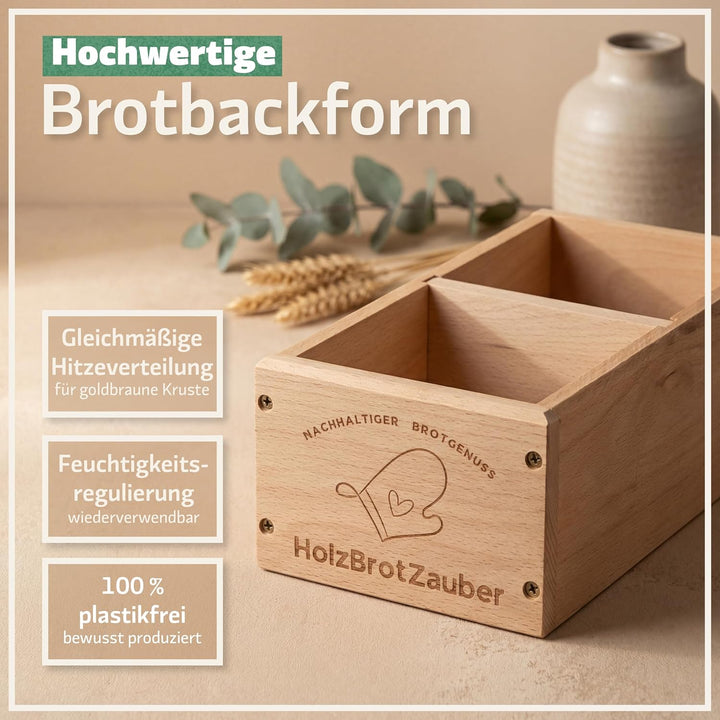 HOLZBROTZAUBER 30cm Brotbackform aus Buchenholz - Brot selber backen Backform - integrierter Trennst