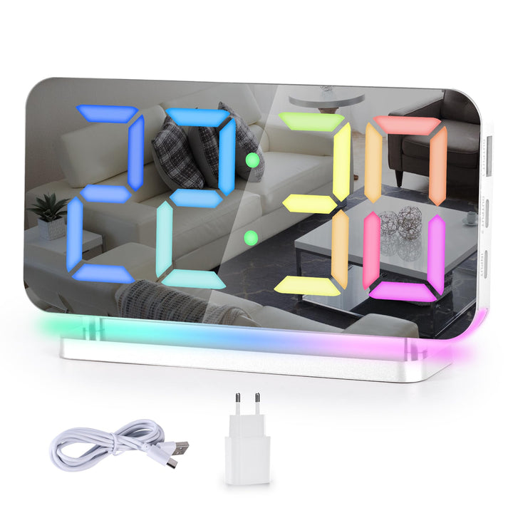 SZELAM Digital,Wecker Nachttisch,7,4" LED-Spiegeluhr mit 10 Modi RGB-Nachtlicht,11 Farben Digitalanz