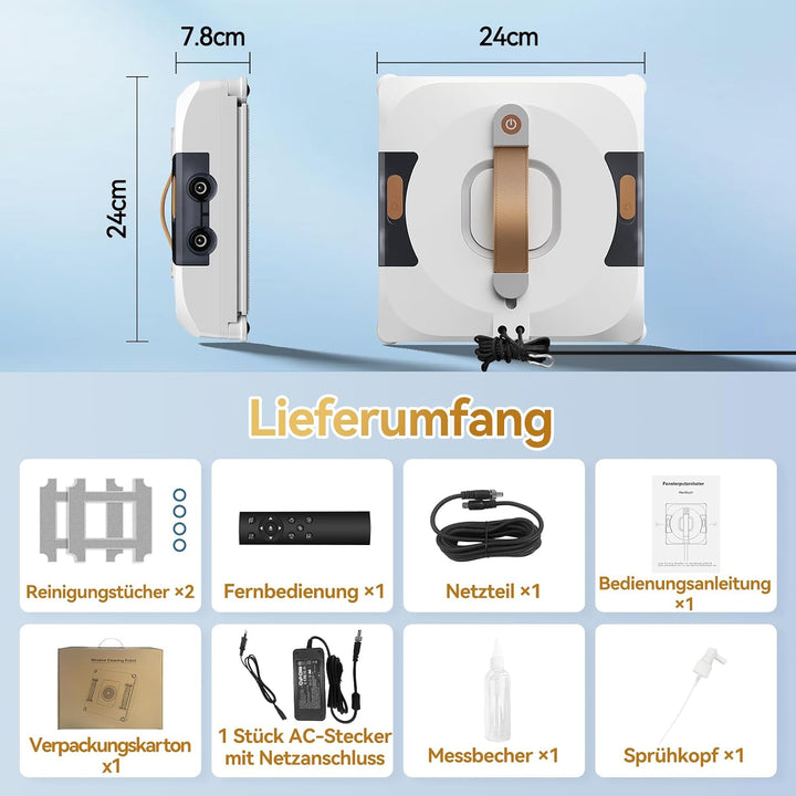 Fensterputzroboter mit Sprache Wechseln, Dual Side Spray Fensterreinigungsroboter mit 110ml ml Dual