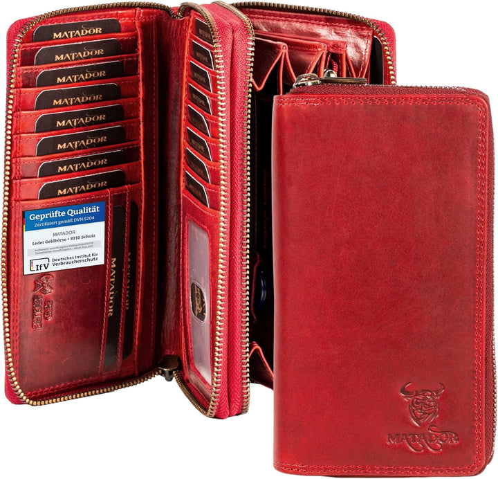 MATADOR Lange Damenbörse Geldbörse Portemonnaie Rinds Leder Scheintasche Geldtasche mit Doppelter Re