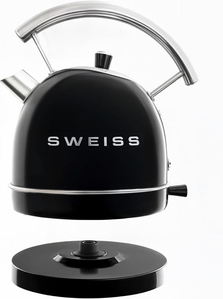 SWEISS Vintage Wasserkocher KTL9 1,8L, Praktische kompakte Edelstahl 2200W, Schnelles Kochen, Sichtb