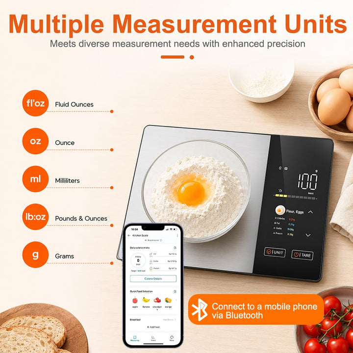 Küchenwaage Digital, SGZIOO Food Scale, Lebensmittelwaage mit TFT Farbdisplay Kalorienrechner Kosten