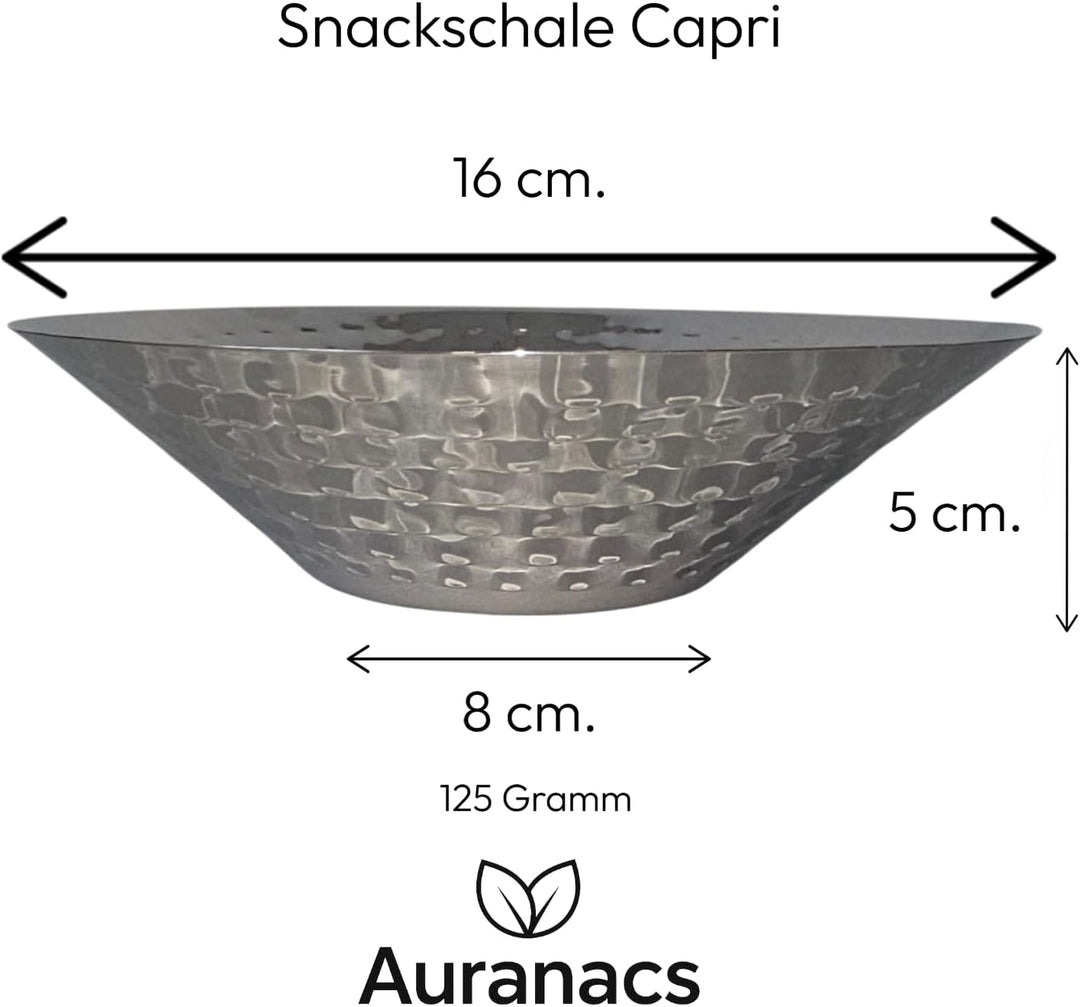 Capri & Milos | 4er Schalen-Set aus Edelstahl | Poliert & gehämmert | 2× Snackschale Ø 16 cm & 2× Se