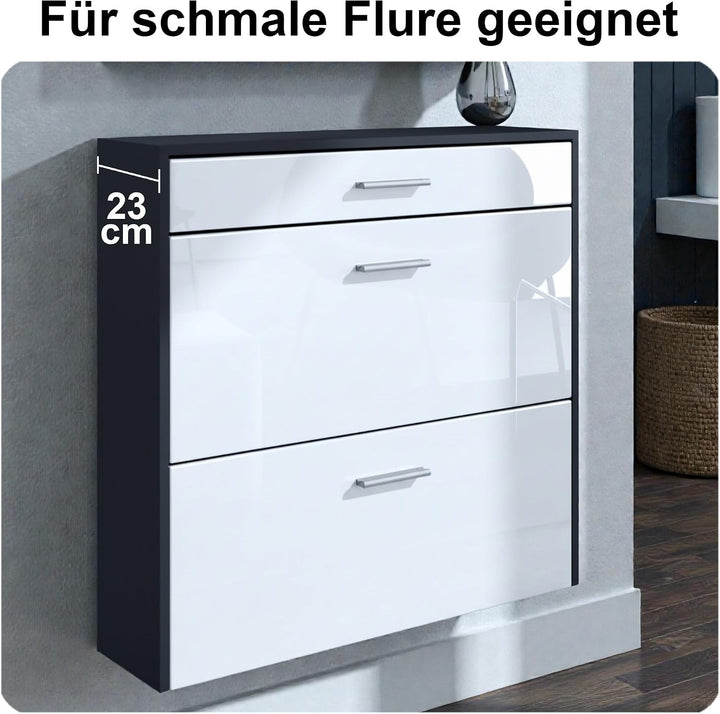 hängender Schuhschrank Roma Air Schmal mit 2 Klappen und 1 Schublade, Platzsparender Schuhkipper Flu