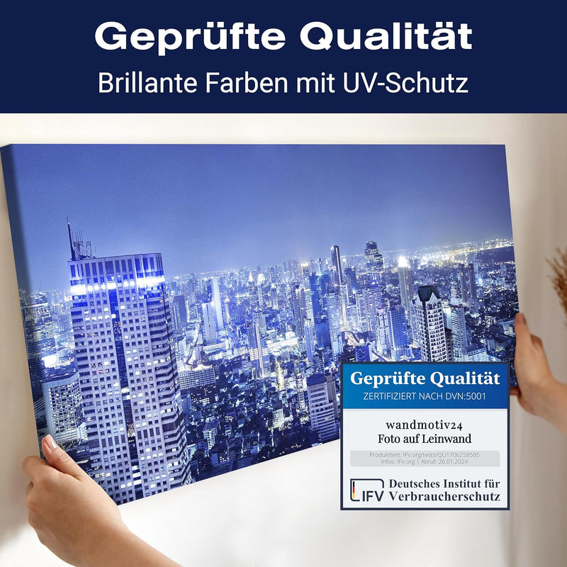 wandmotiv24 Leinwandbild Bangkok bei Nacht 100x40cm (BxH) Bilder auf Leinwand, Dekoration Wohnung mo
