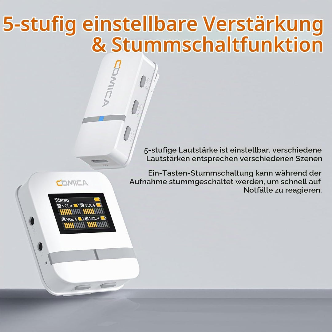 comica Vimo Q Lavalier Wireless Mikrofon mit 4 Sendern und 1 Receiver, 48kHz/24bit Audioqualität, Ge