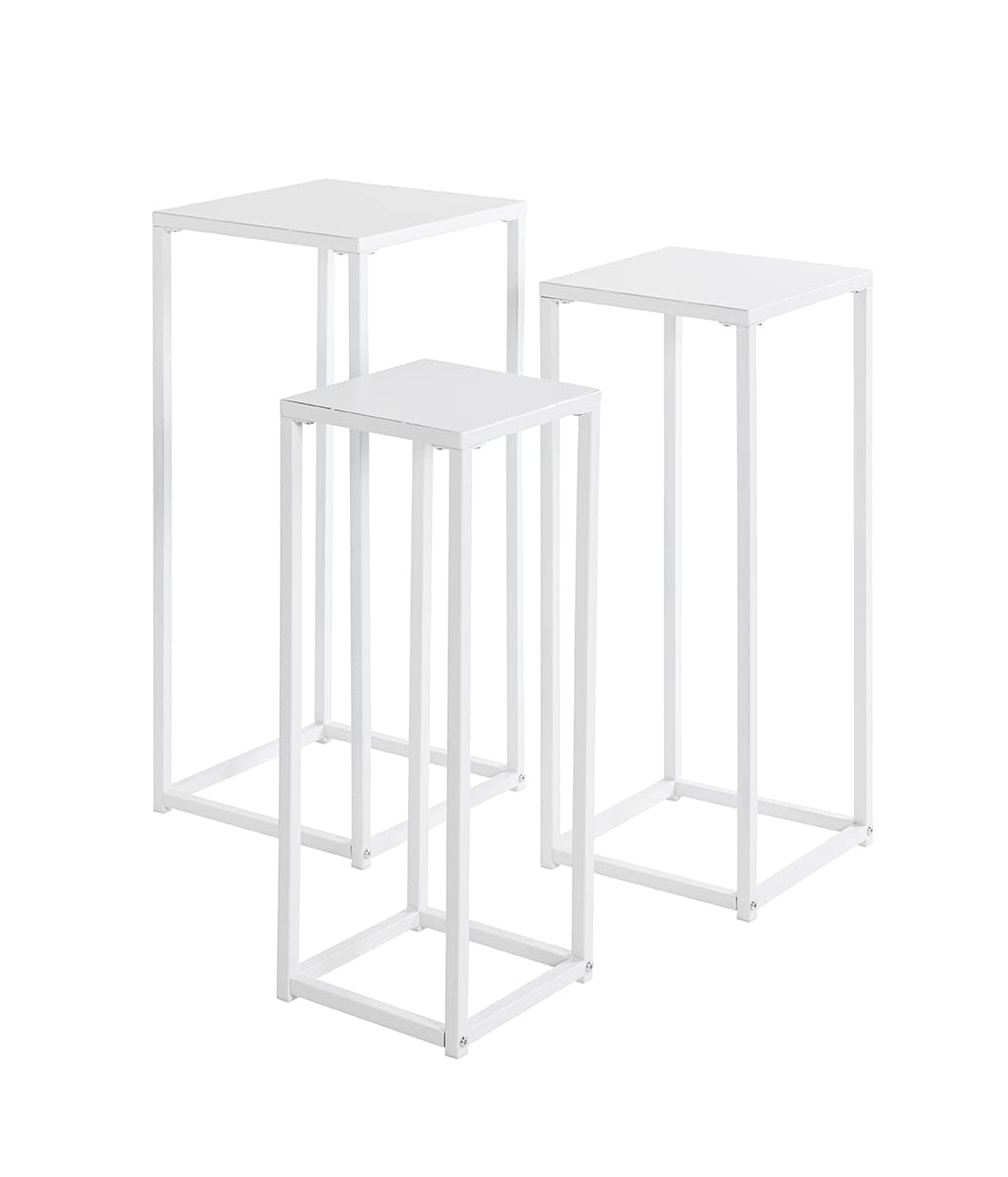 HAKU Möbel Blumensäule 3er Set, Metall, weiss, B 22 x T 22 x H 61 cm / B 26 x T 26 x H 66 cm / B 30
