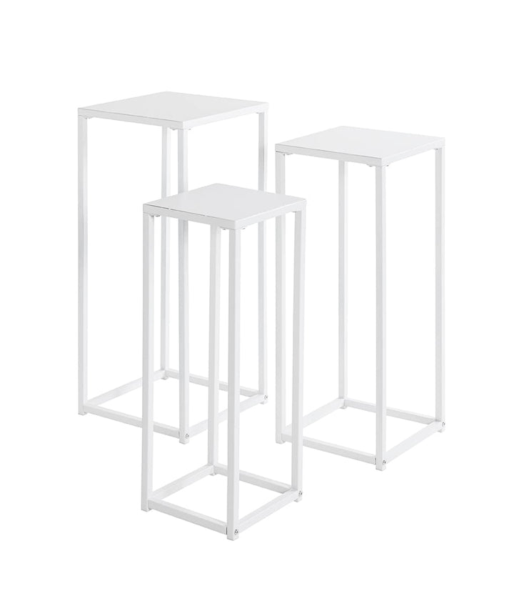 HAKU Möbel Blumensäule 3er Set, Metall, weiss, B 22 x T 22 x H 61 cm / B 26 x T 26 x H 66 cm / B 30