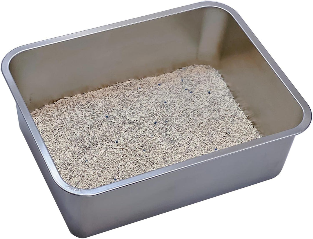 KUNWU Katzentoilette aus Edelstahl für Katzen M 45 x 35 x 15 cm, Hunde und Kaninchen, korrosionsbest