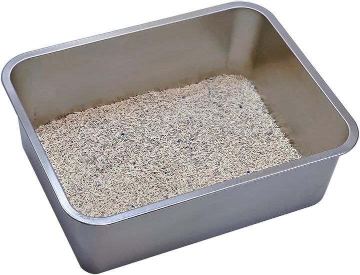 KUNWU Katzentoilette aus Edelstahl für Katzen M 45 x 35 x 15 cm, Hunde und Kaninchen, korrosionsbest
