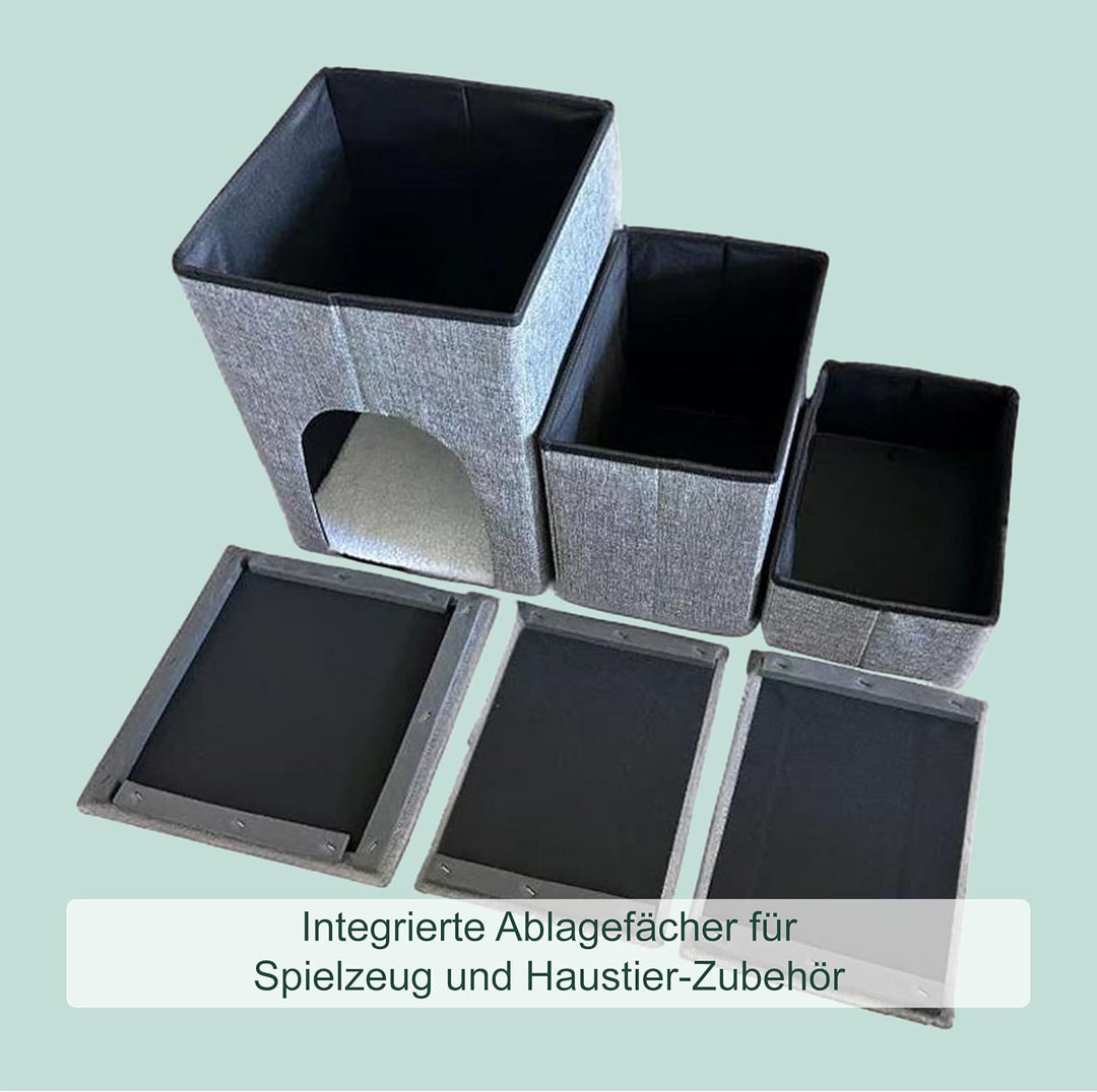 Relaxdays Hundetreppe, 3 Stufen, Höhle & Stauraum, HxBxT: 43 x 75 x 33 cm, faltbar, Hunderampe Bett