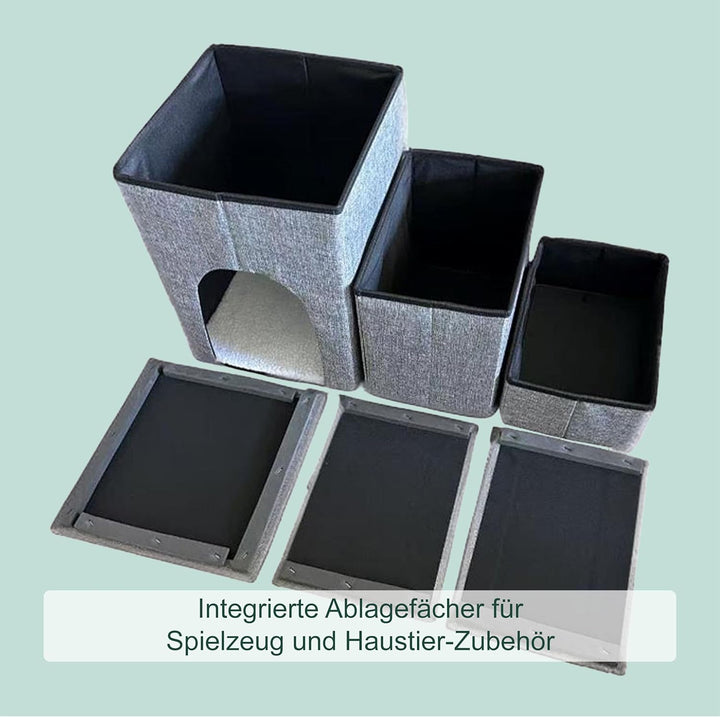 Relaxdays Hundetreppe, 3 Stufen, Höhle & Stauraum, HxBxT: 43 x 75 x 33 cm, faltbar, Hunderampe Bett