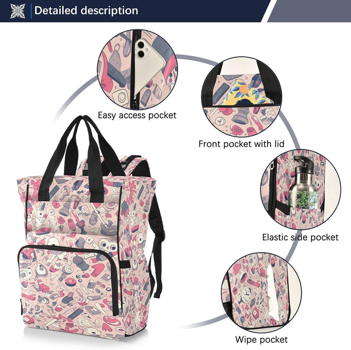 Niedliche Kunst Der Rosa Karikatur Wickeltasche,Reiserucksack Grosse Kapazität,Tragetasche für Mütte