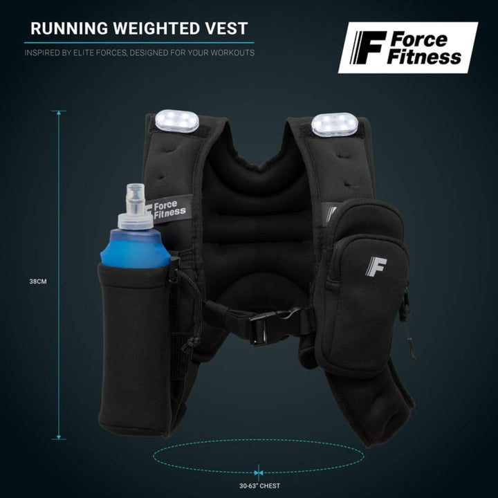 Force Fitness Gewichtsweste zum Laufen mit LED-Sicherheitslichtern vorne und hinten, abnehmbarer Fla