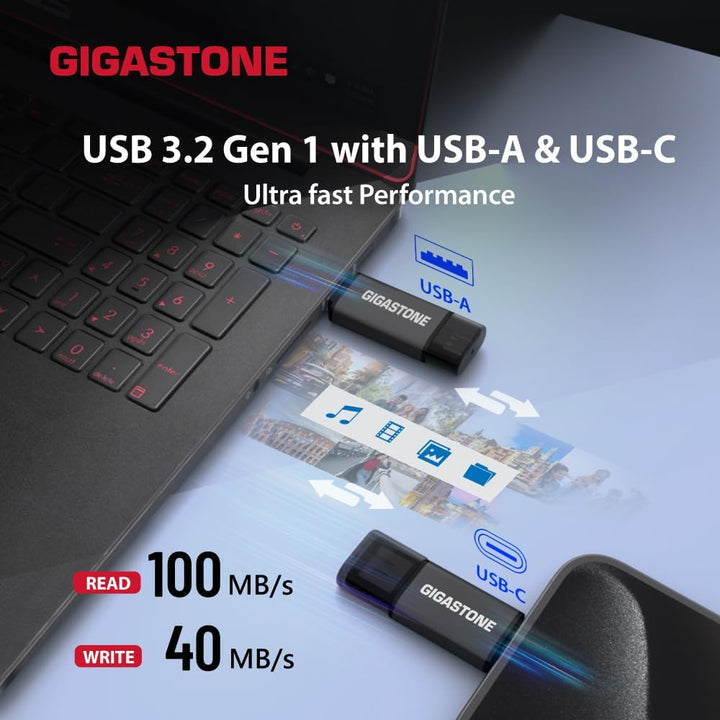GIGASTONE 256GB Dual-Laufwerk, Z40 USB 3.2 Gen 1, 2-in-1 Type-A &amp; Type-C, 100MB/s UltraSchnell, Mit
