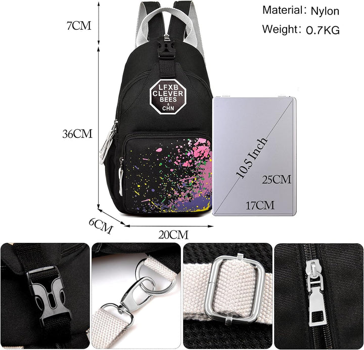 FANDARE Lässig Brusttasche Sling Bag Klein Rucksack Schulranzen Umhängetasche Schulrucksack Sporttas