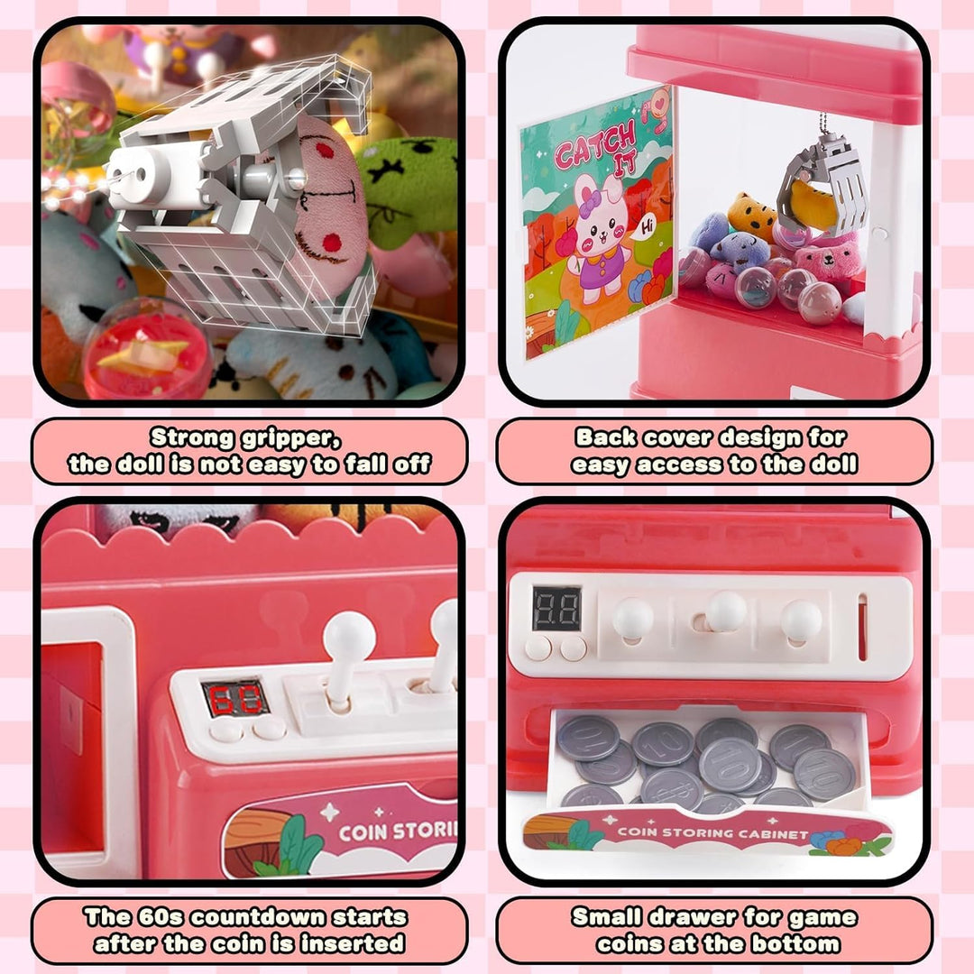 Mini Greifmaschine Candy Doll Gachapon Grabber Süssigkeiten Greifautomat mit 10 Puppen 20 Münzschieb