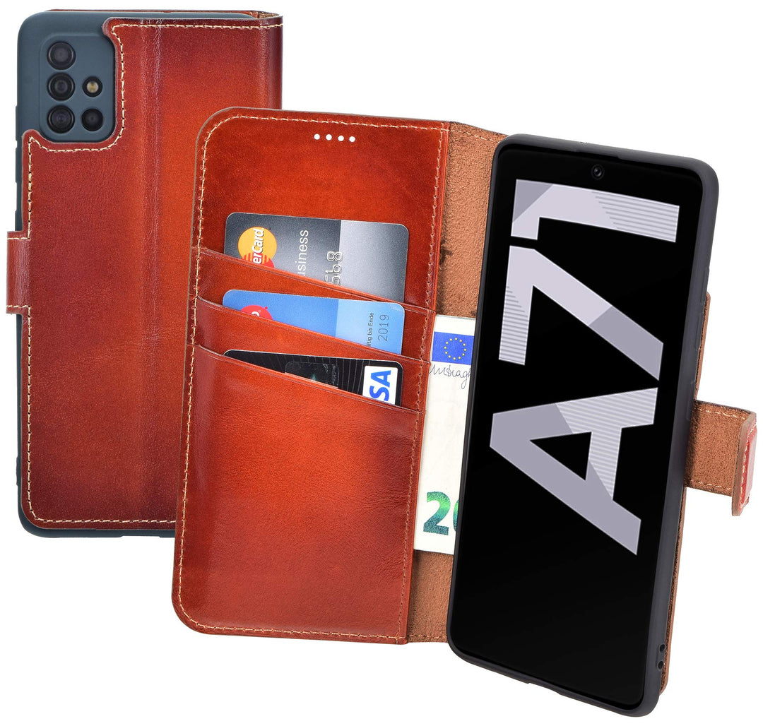 Suncase Book-Style Hülle kompatibel mit Samsung Galaxy A71 Leder Tasche (Slim-Fit) Lederhülle Handyt