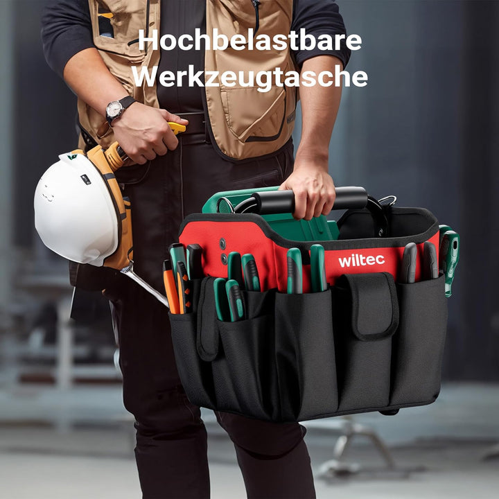 Wiltec faltbare Werkzeugtasche 25 x 23 x 28 cm bis 25 kg, Werkzeug Tasche 23 Fächer, Arbeitstasche m